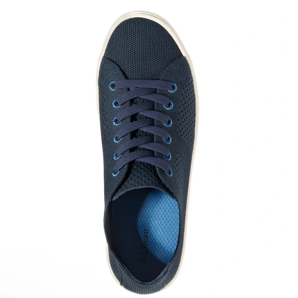LL Bean Eco Bay Knit Sneakers Stretch Lace Up Navy Blue Womens 10 Washable